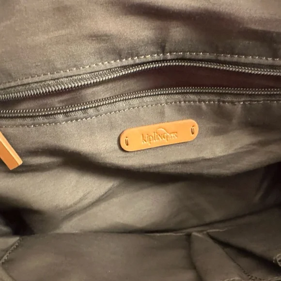 Kipling bright orange bag with brown leather straps - Picture 11 of 12